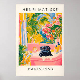 Zwarte Pug in badkuip kunstprint Funny Dog Bathroo Poster