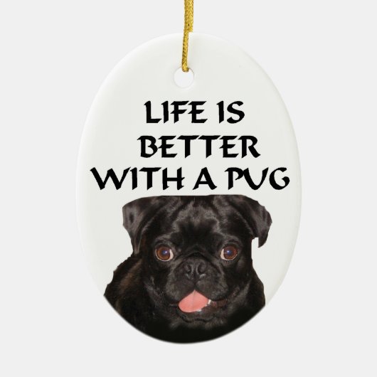 zwarte pug keramisch ornament (Voorkant)