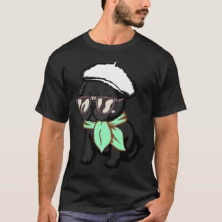Zwarte Pug Puppy Groene Sjaal Pixel Art T-shirt