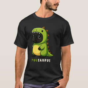 Zwarte Pug Saurus Dinosaurus Kostuum Trex Dierenli T-shirt