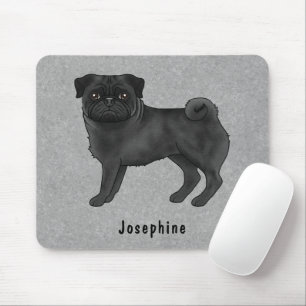 Zwarte Pug Schattige Cartoonhond Met Aangepaste Na Muismat