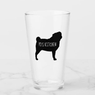 Zwarte Pug Silhouet Gepersonaliseerd voor Hondenli Glas