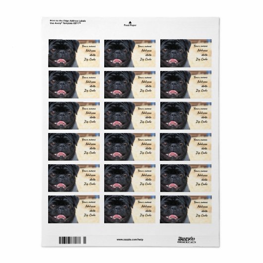 Zwarte pug-verzendlabels etiket (Full Sheet)