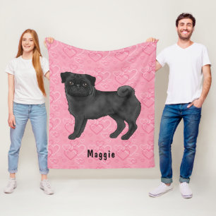 Zwarte Pugs Hond Schattige Mopsen En Roze Harten M Fleece Deken