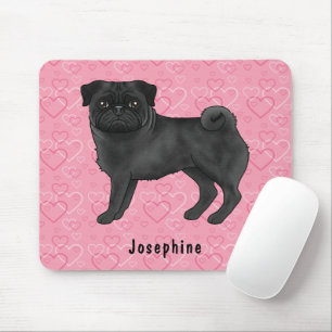 Zwarte Pugs Hond Schattige Mopsen En Roze Harten M Muismat