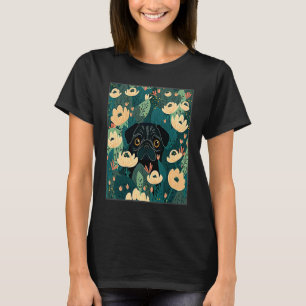Zwarte Pugs Verstoppen Bloemen Bloemrijke Hond Moe T-shirt