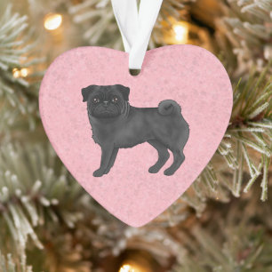Zwarte Pugsillustratie met aangepaste tekst roze Ornament