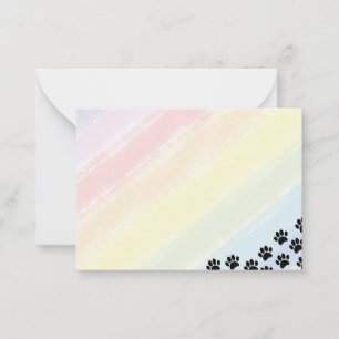 Zwarte Puppy Pootafdrukken Pastel Regenboog Waterv Notitiekaartje