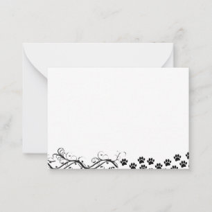 Zwarte Puppy Pootafdrukken Scrollwerk Blanco Notitiekaartje