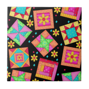 Zwarte quilt Art keramische tapijten Tegeltje