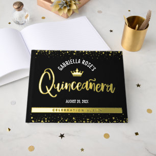 Zwarte Quinceañera Crown Script Vet Echt Gouden Fo Gastenboek
