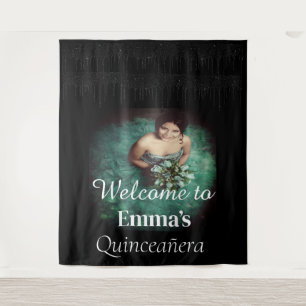 Zwarte Quinceañera Foto Verjaardagsfeest Welkom Wandkleed