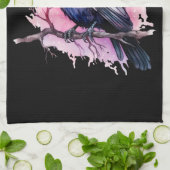 Zwarte raaf op een tak illustratie theedoek (Gevouwen)