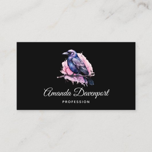 Zwarte raaf op een tak illustratie visitekaartje (Voorkant)