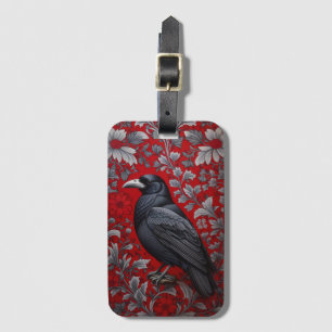 Zwarte Raaf Rode Bloem William Morris Geïnspireerd Bagagelabel