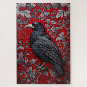 Zwarte Raaf Rode Bloem William Morris Geïnspireerd Legpuzzel