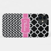 Zwarte raket / Chevron Pattern Roze naam Case-Mate iPhone Case (Achterkant (horizontaal))