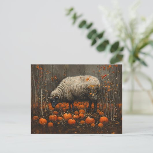 Zwarte Ram Herfst Pompoen Patch Decoupage Briefkaart (Staand voorkant)