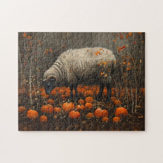 Zwarte Ram Herfst Pompoen Patch Decoupage Legpuzzel (Horizontaal)