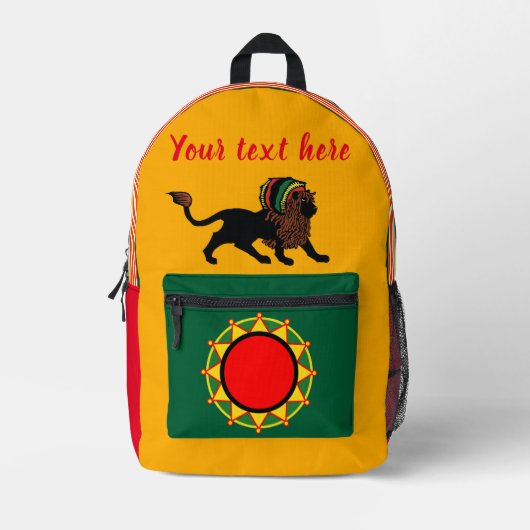 Zwarte Rasta Leeuw Bedrukte Rugzak (Voorkant)
