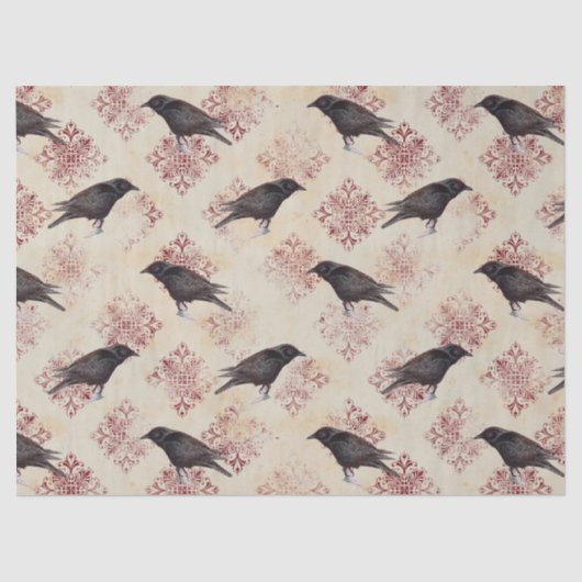 Zwarte Raven en Bourgogne Damask-ontkoppeling Tissuepapier (Voorkant)