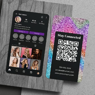 Zwarte & Regenboog Glitter Instagram Kapper Visitekaartje