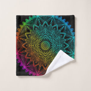 Zwarte Regenboog Mandala Poster Washandje