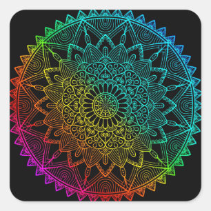 Zwarte Regenboog Mandala Vierkante Sticker