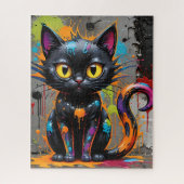 Zwarte Regenboog Splatter Kat Jigsaw Puzzel (Verticaal)