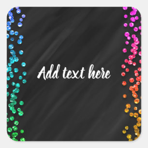 Zwarte Regenboog Sprankel Confetti Stippen Feestje Vierkante Sticker