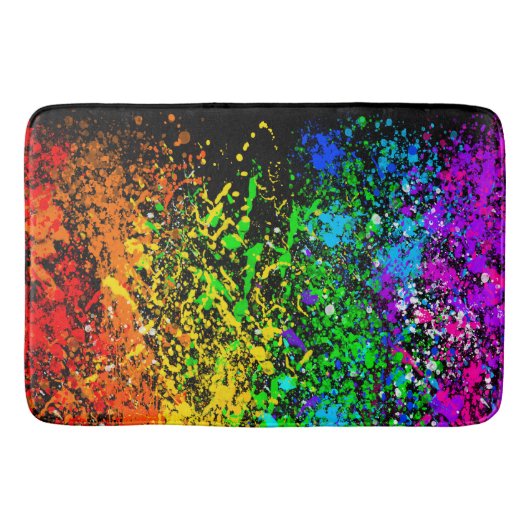 Zwarte regenboogkleur Verf Splatter Kleurig Badmat (Voorkant)