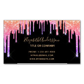 Zwarte regenbooglitter drip, make-up haar magnetisch visitekaartje (Voorkant)