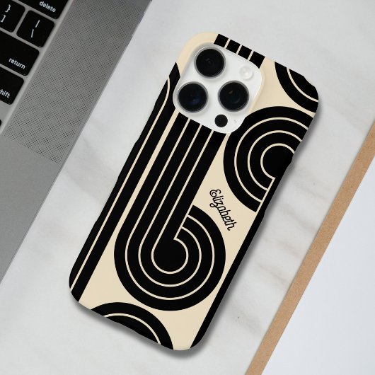 zwarte retro Abstracte lijnen Case-Mate iPhone Case