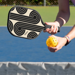 zwarte retro Abstracte lijnen Pickleball Paddle