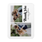 Zwarte Retro Kalligrafie Twee Foto's Huwelijk Magneet (Verticaal)