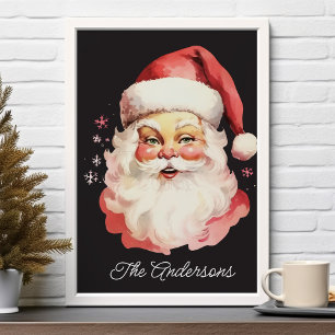 Zwarte  Retro Kerstman Familie Kerst Poster