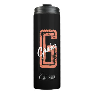 Zwarte Retro Minimalistische Moderne Monogram Naam Thermosbeker