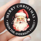Zwarte Retro Santa Claus Vrolijk Kerstfeest Ronde Sticker