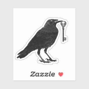 Zwarte rij met skeletsleutel in beak sticker