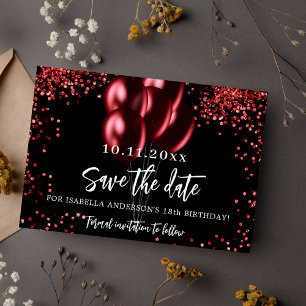 Zwarte rode ballonnen confetti verjaardagsfeestje save the date
