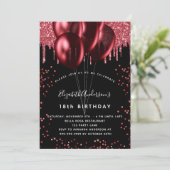 Zwarte rode ballonnen verjaardagsfeest kaart (Staand voorkant)