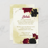 Zwarte rode bloemen gouden bladeren informatiekaartje (Voorkant / Achterkant)