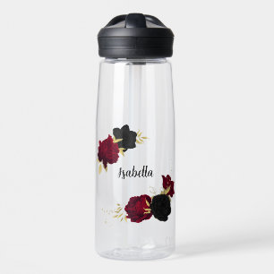 zwarte rode bloemen gouden bladeren waterfles