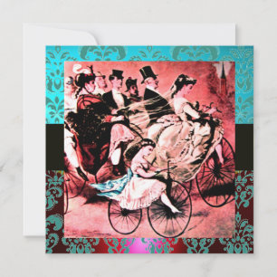 ZWARTE RODE BLUE BICYCLE WEDDING DAMASKMONOGRAM KAART