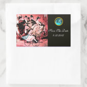 ZWARTE RODE BLUE BICYCLE WEDDING DAMASKMONOGRAM RECHTHOEKIGE STICKER (Tas)