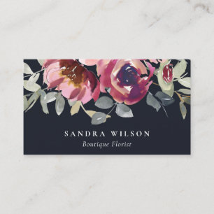 ZWARTE RODE BLUSH BURGUNDY ROOS WATERVERF FLORAL VISITEKAARTJE