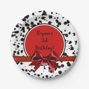 Zwarte Rode Bow Dalmatische Spots Birthday Party Papieren Bordje