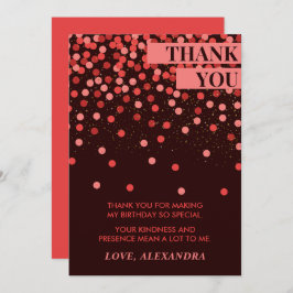 Zwarte Rode Confetti Chic Verjaardag Bedankt Card