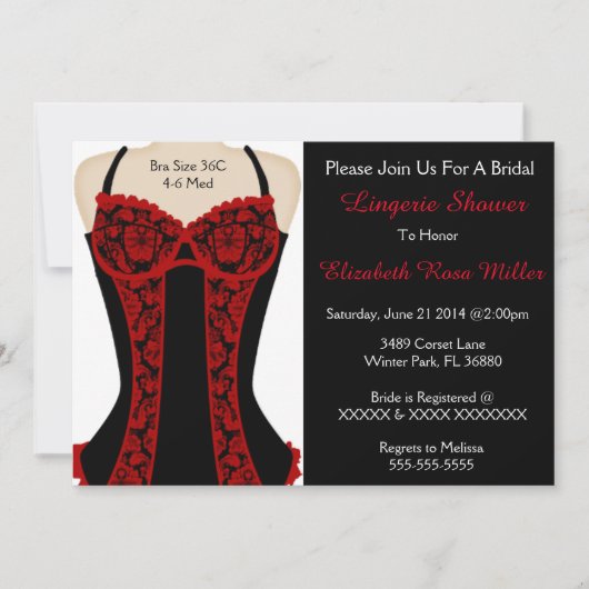 Zwarte & Rode Corset Lingerie Douche Uitnodigen Kaart (Voorkant)