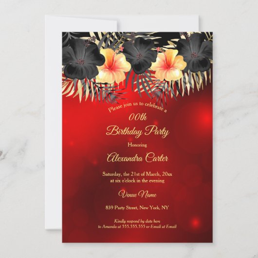 Zwarte Rode gele Hibiscus Tropische Florence Party Kaart (Voorkant)